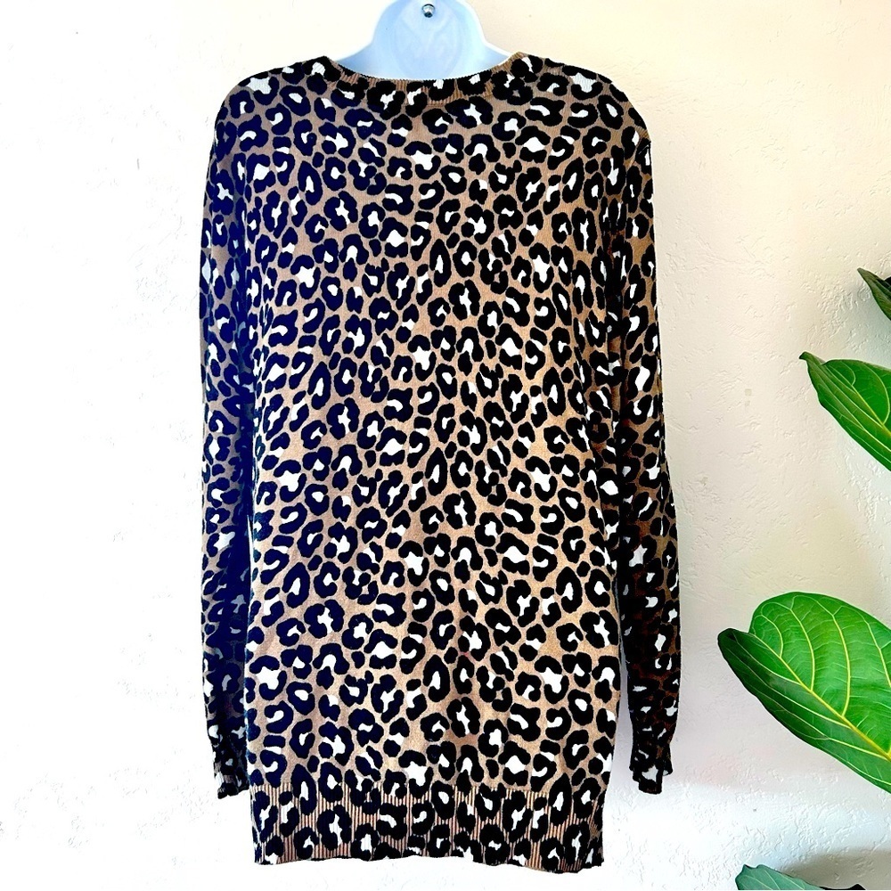 Michael Kors Brown Black Animal Print Knit Sweater Blouse Top Size XL EUC - Picture 4 of 7